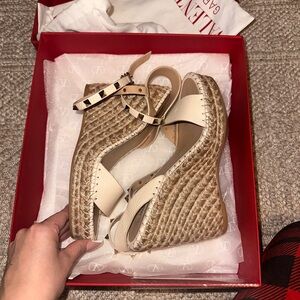 Valentino Garavani Beige and Brown Wedge Sandals